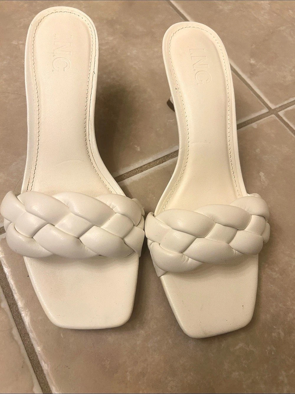 INC Braided Heeled Mules in White. Size 8